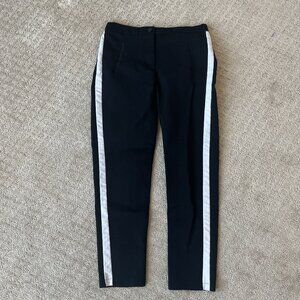 Adika Black Tapered Slacks White Stripe Pockets Zip Button Elastic Waist Medium